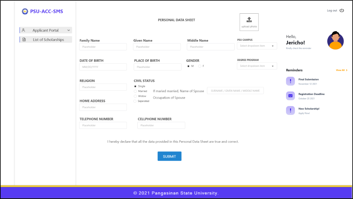 Personal Data Sheet